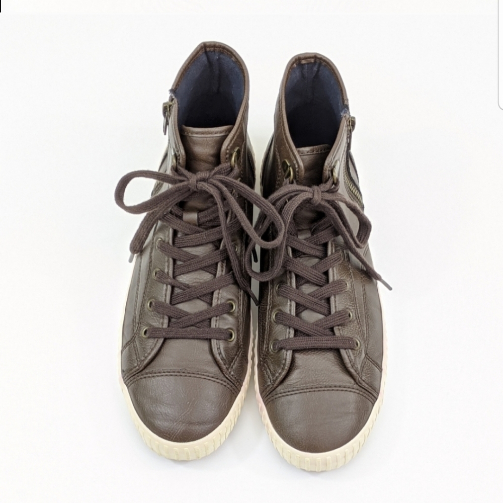 H&M Men 9 Hightop Shoes Faux Leather Brown Lace Up